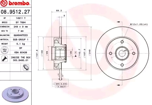Disco do freio traseiro 08951227 Brembo