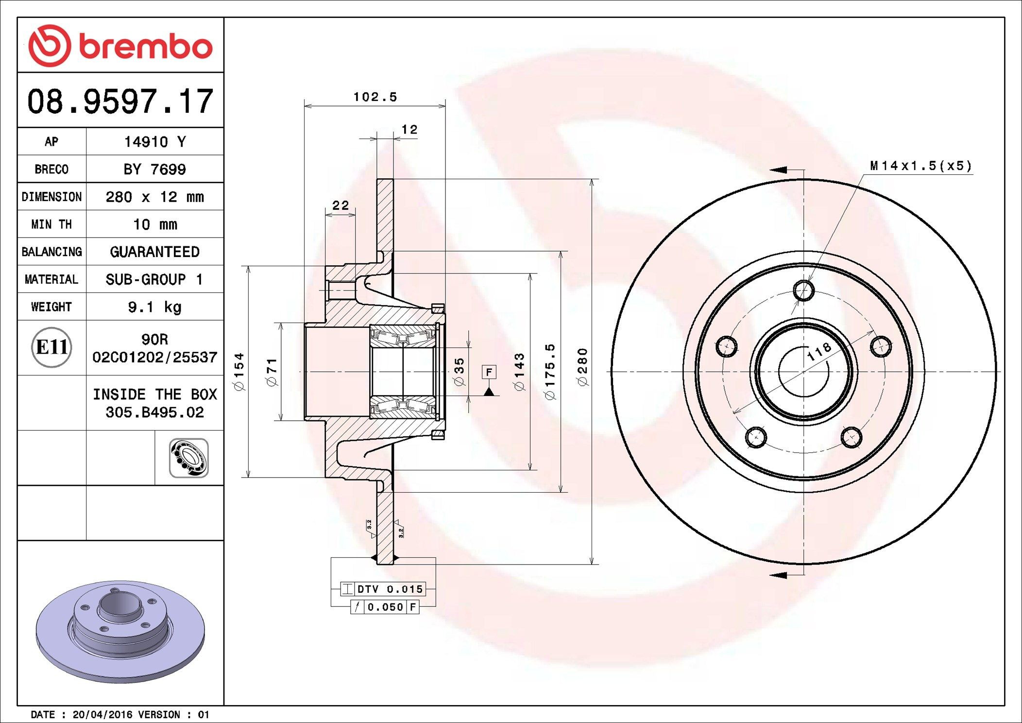 Disco do freio traseiro Brembo 08959717 preço, a partir de 117,21 USD
