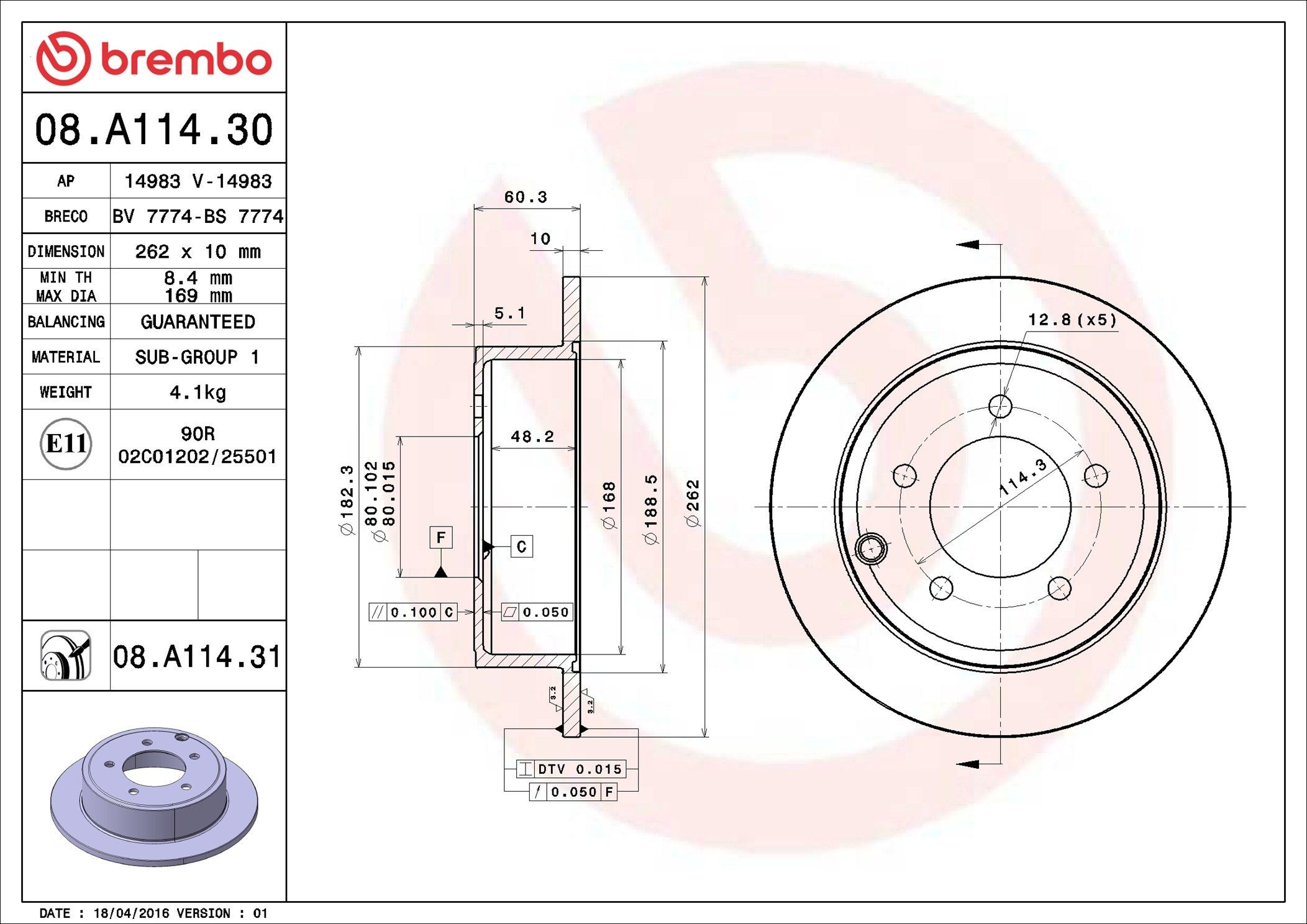 Disco do freio traseiro Brembo 08A11431 preço, a partir de 64,64 USD