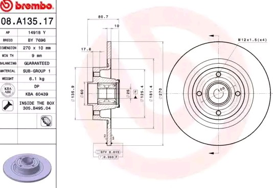 08A13517 Brembo Disco do freio traseiro