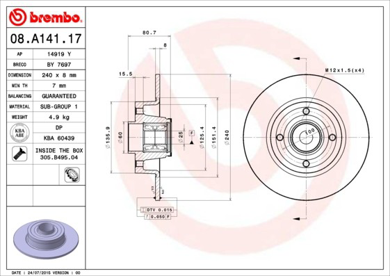 Compre 08A14117 Brembo Disco do freio traseiro