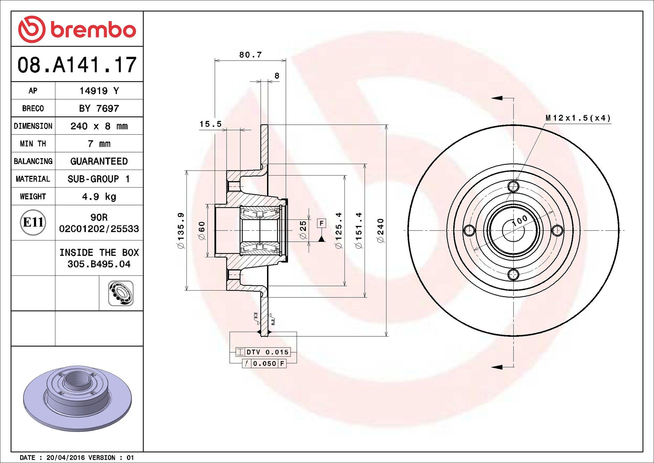 Disco do freio traseiro Brembo 08A14117 preço, a partir de 86,83 USD