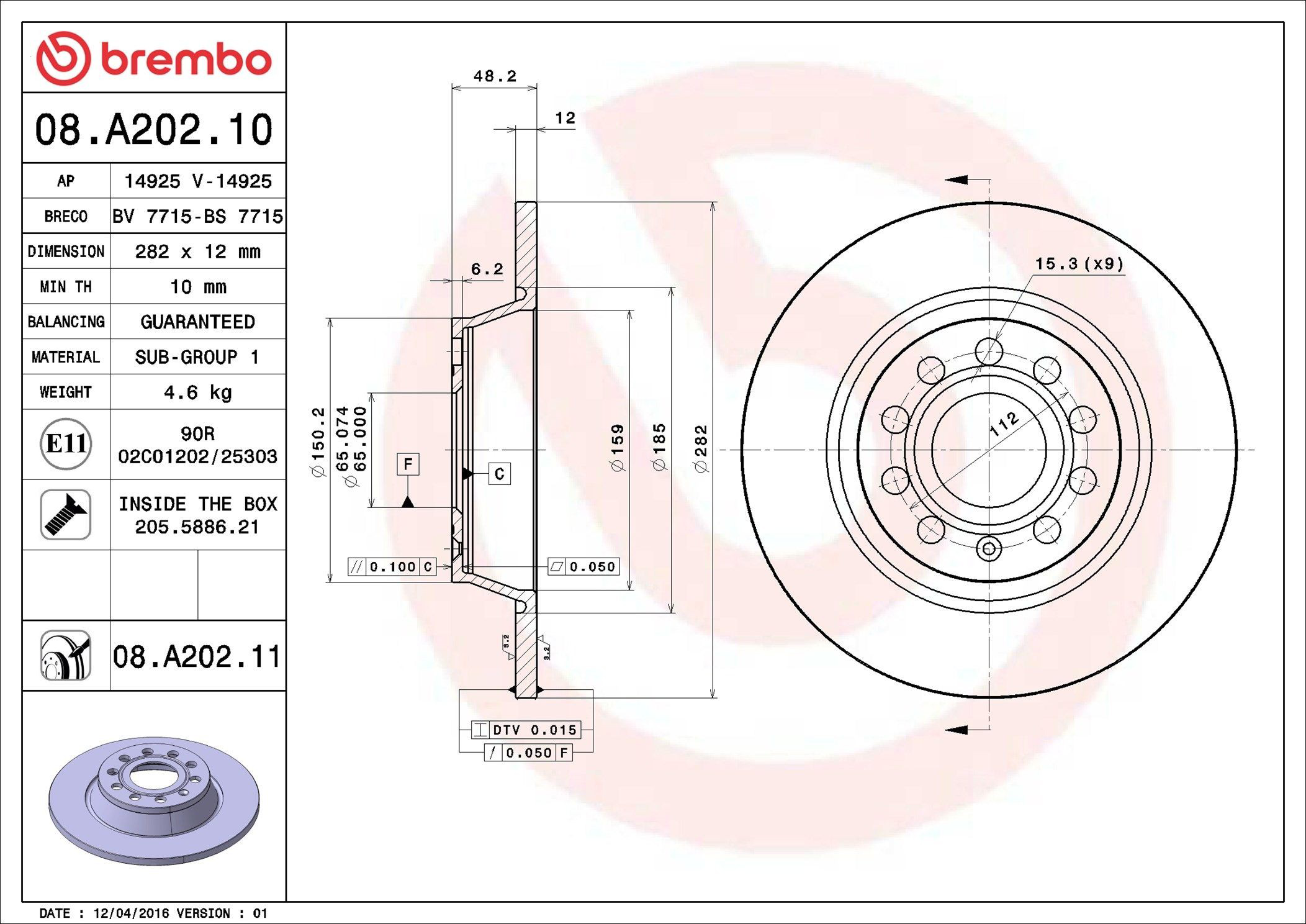 Disco do freio traseiro 08A20211 Brembo