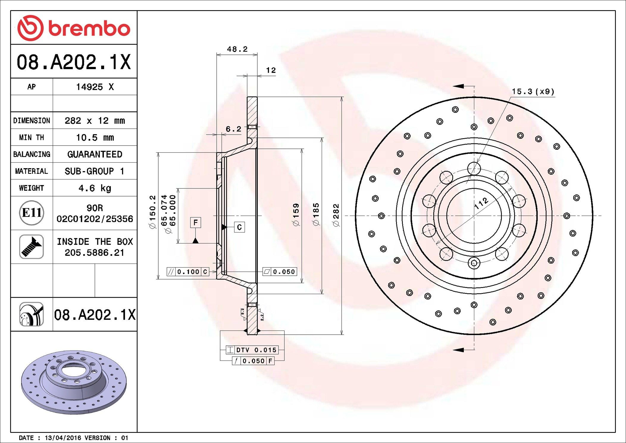 Disco do freio traseiro Brembo 08A2021X preço, a partir de 44,42 USD