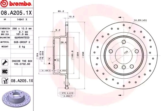 08A2051X Brembo Disco do freio traseiro