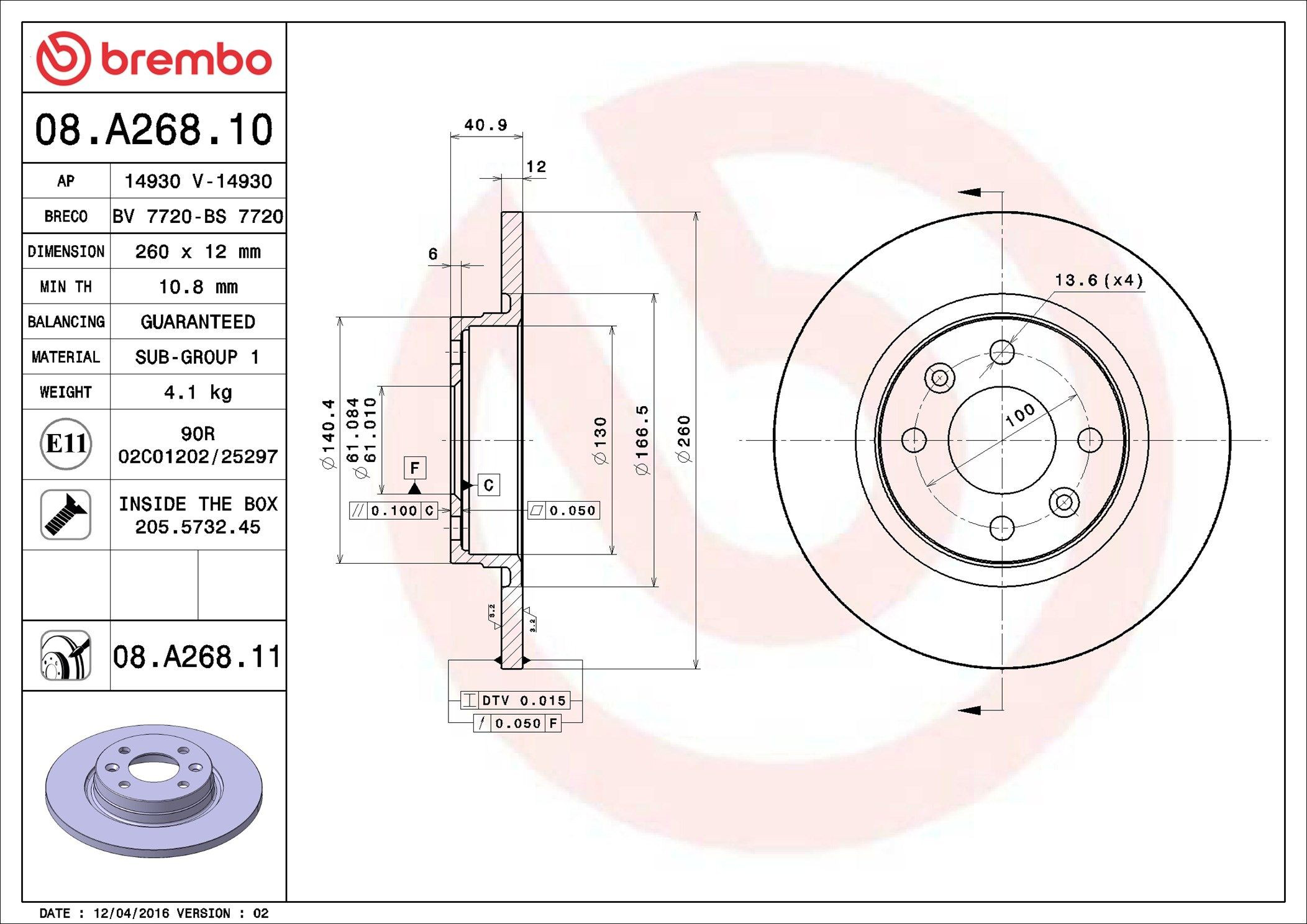 Disco do freio dianteiro Brembo 08A26811