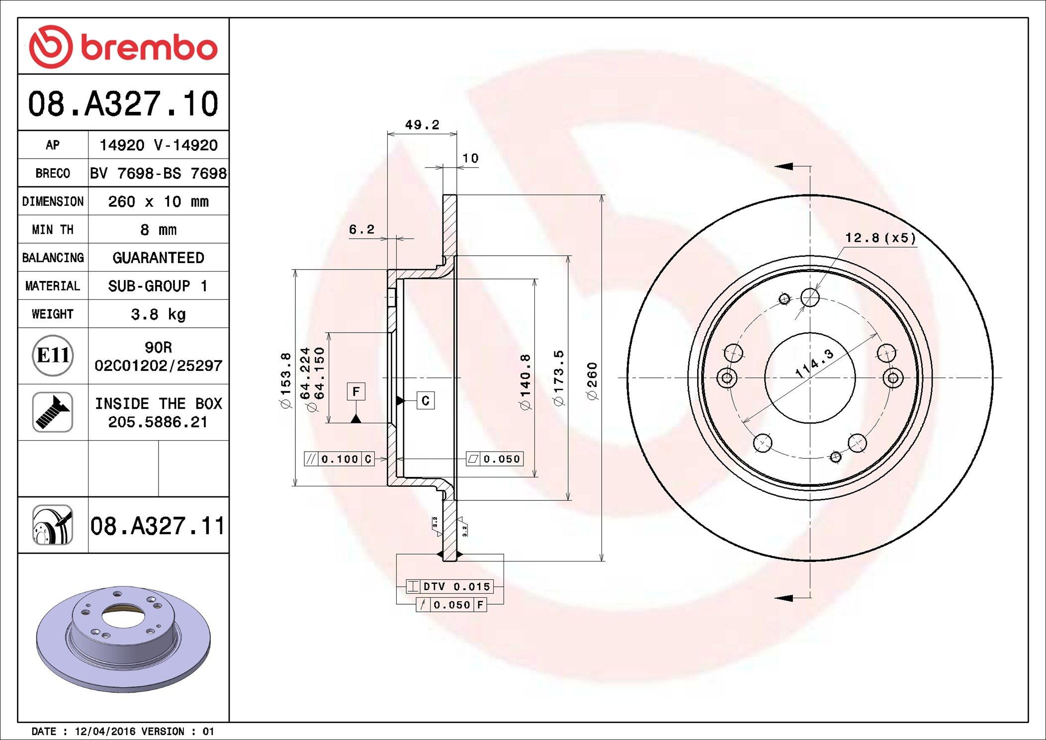 Disco do freio traseiro Brembo 08A32711 preço, a partir de 33,30 USD