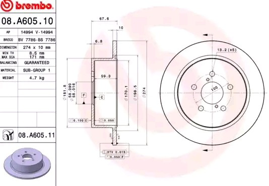 Disco do freio traseiro Brembo 08A60511 preço, a partir de 50,14 USD