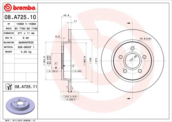 Disco do freio traseiro Brembo 08A72510 preço, a partir de 34,18 USD