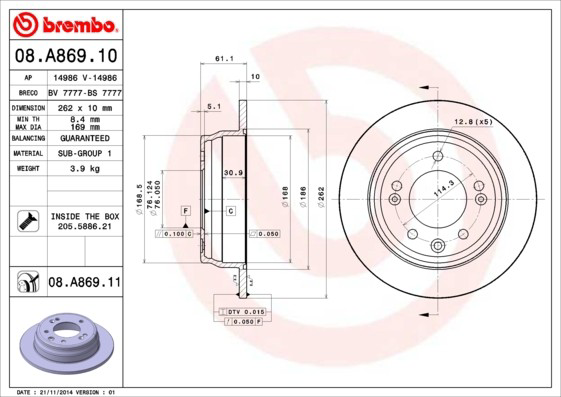 08A86910 Brembo Disco do freio traseiro