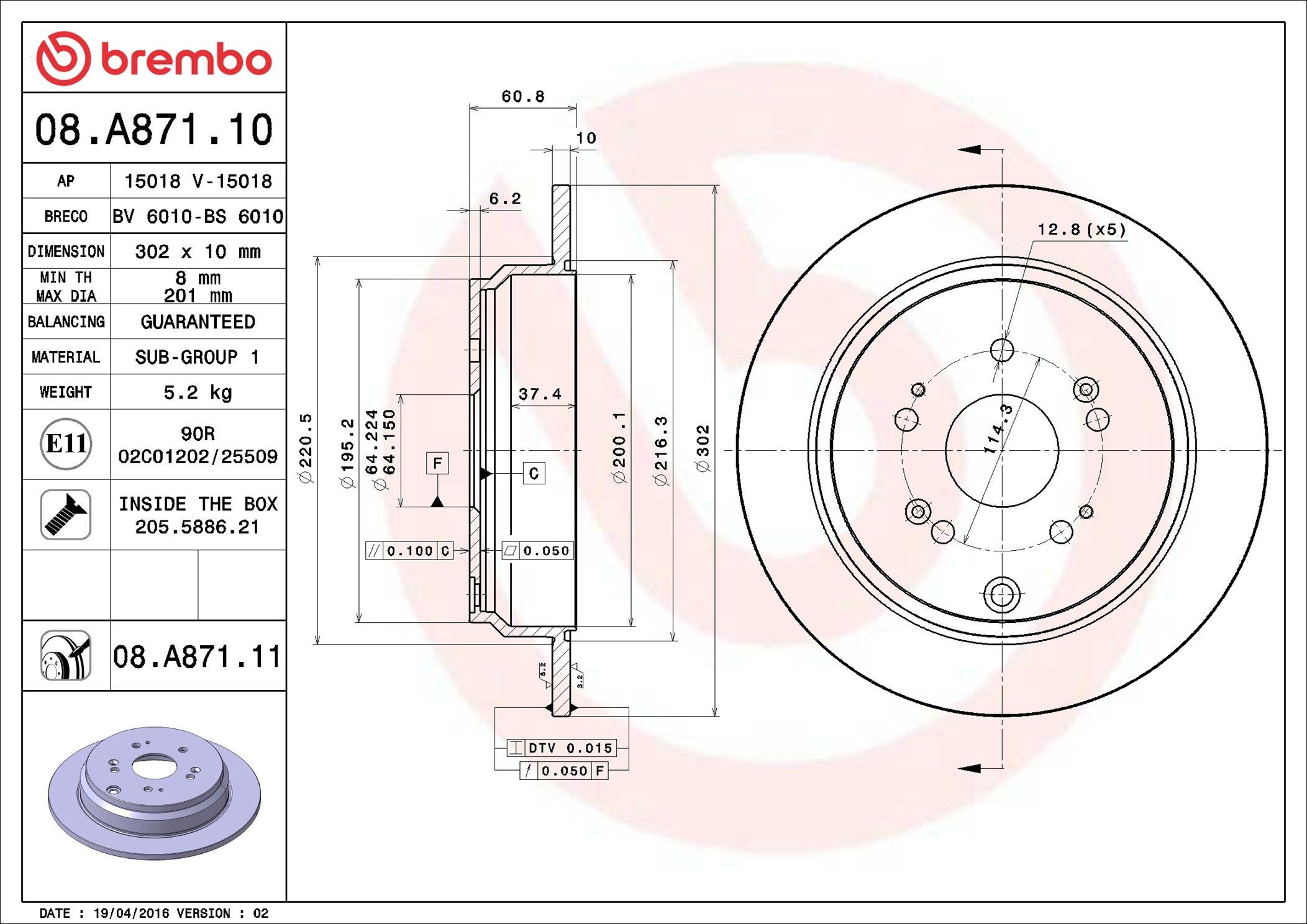 Disco do freio traseiro Brembo 08A87110 preço, a partir de 36,32 USD