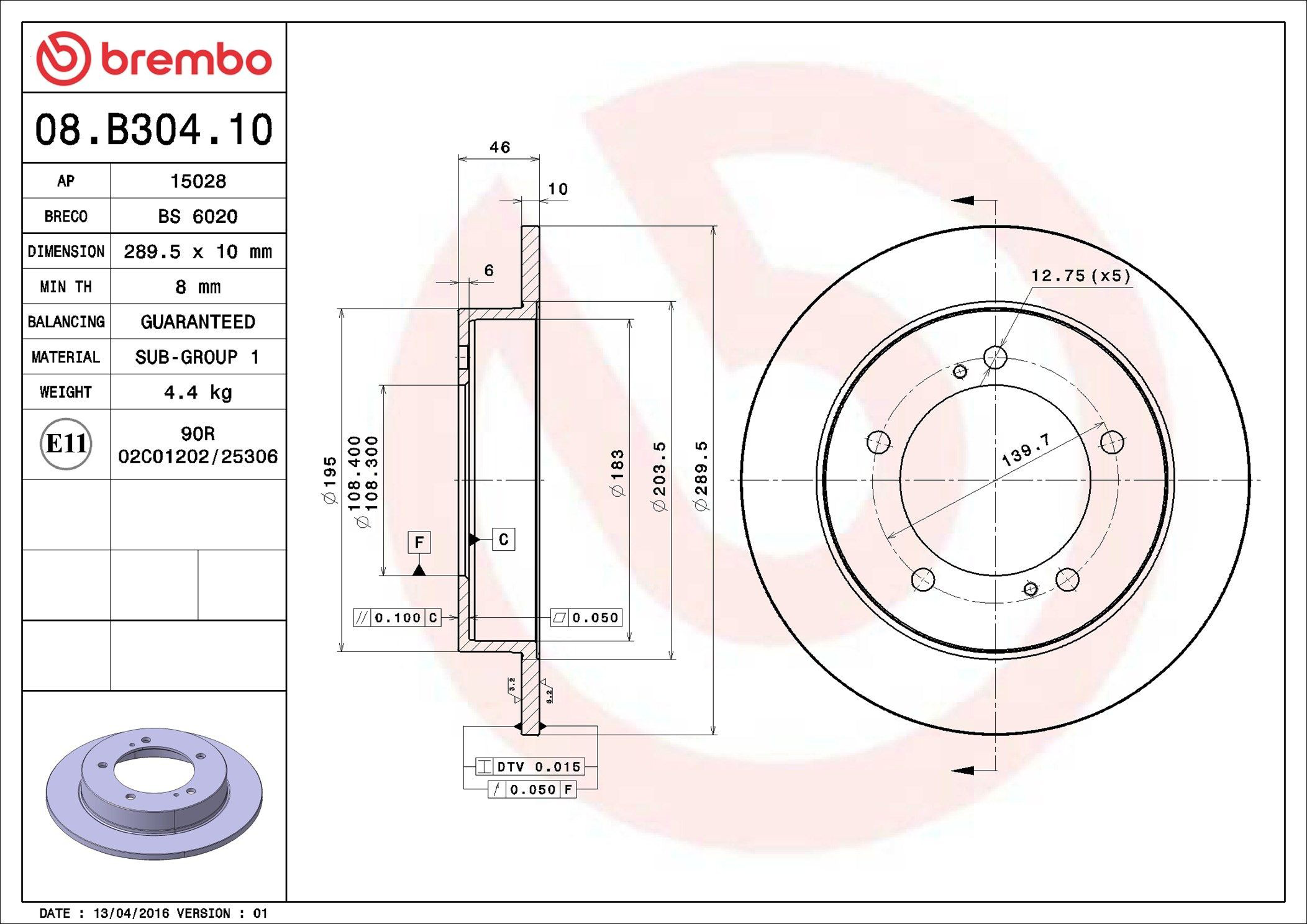 Disco do freio dianteiro Brembo 08B30410 preço, a partir de 35,05 USD