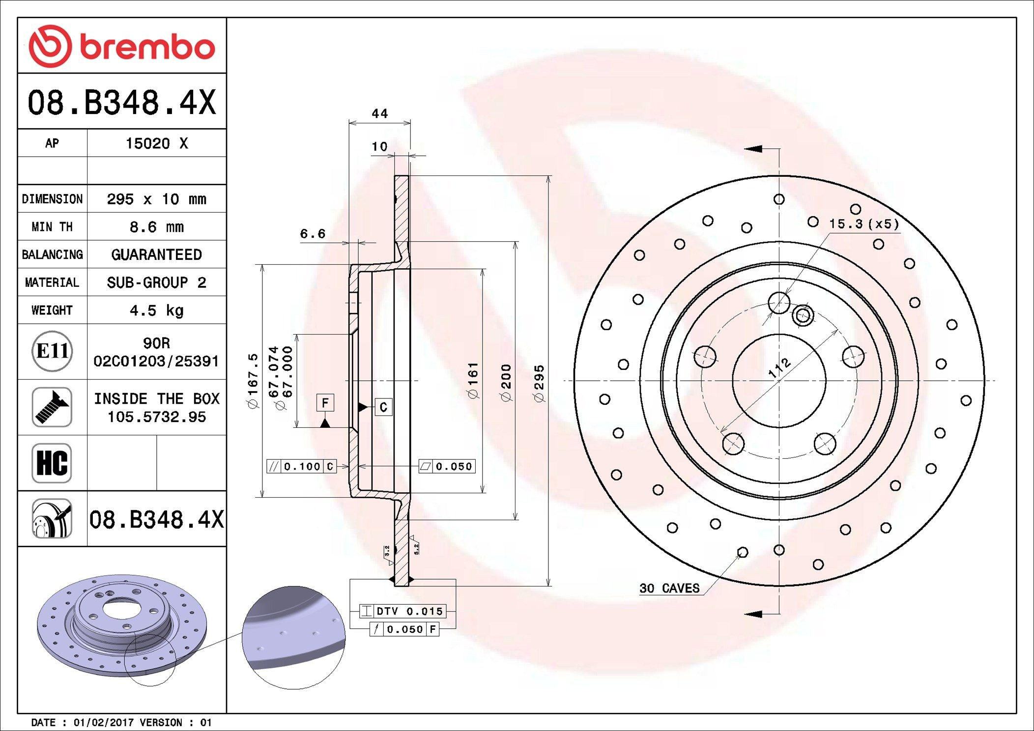Disco do freio traseiro 08B3484X Brembo