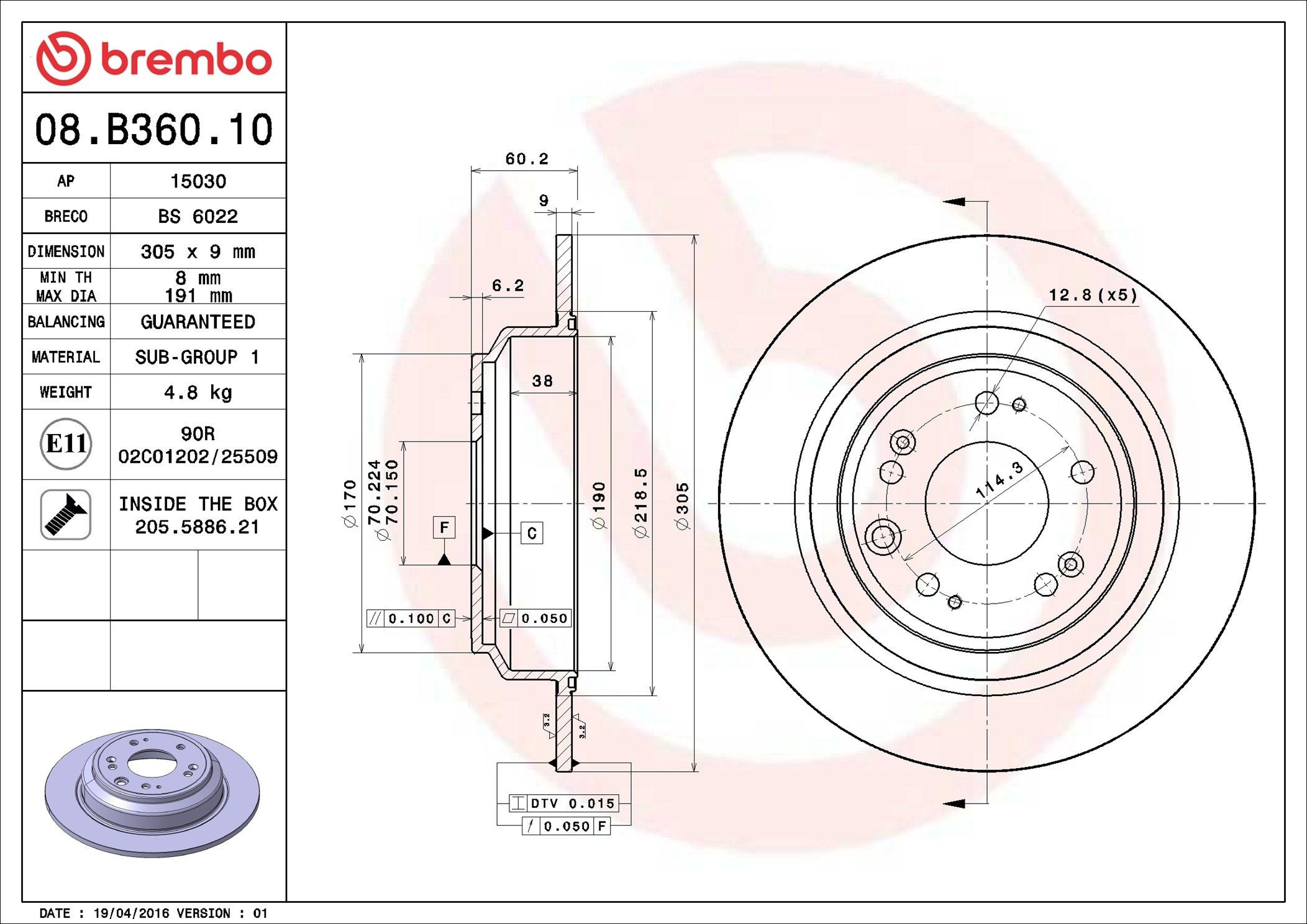 Disco do freio traseiro 08B36010 Brembo