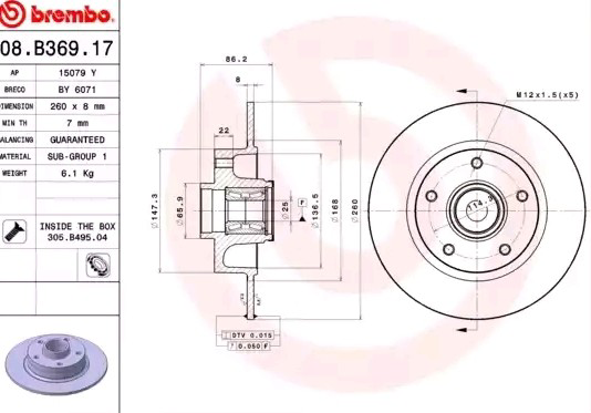 08B36917 Brembo Disco do freio traseiro