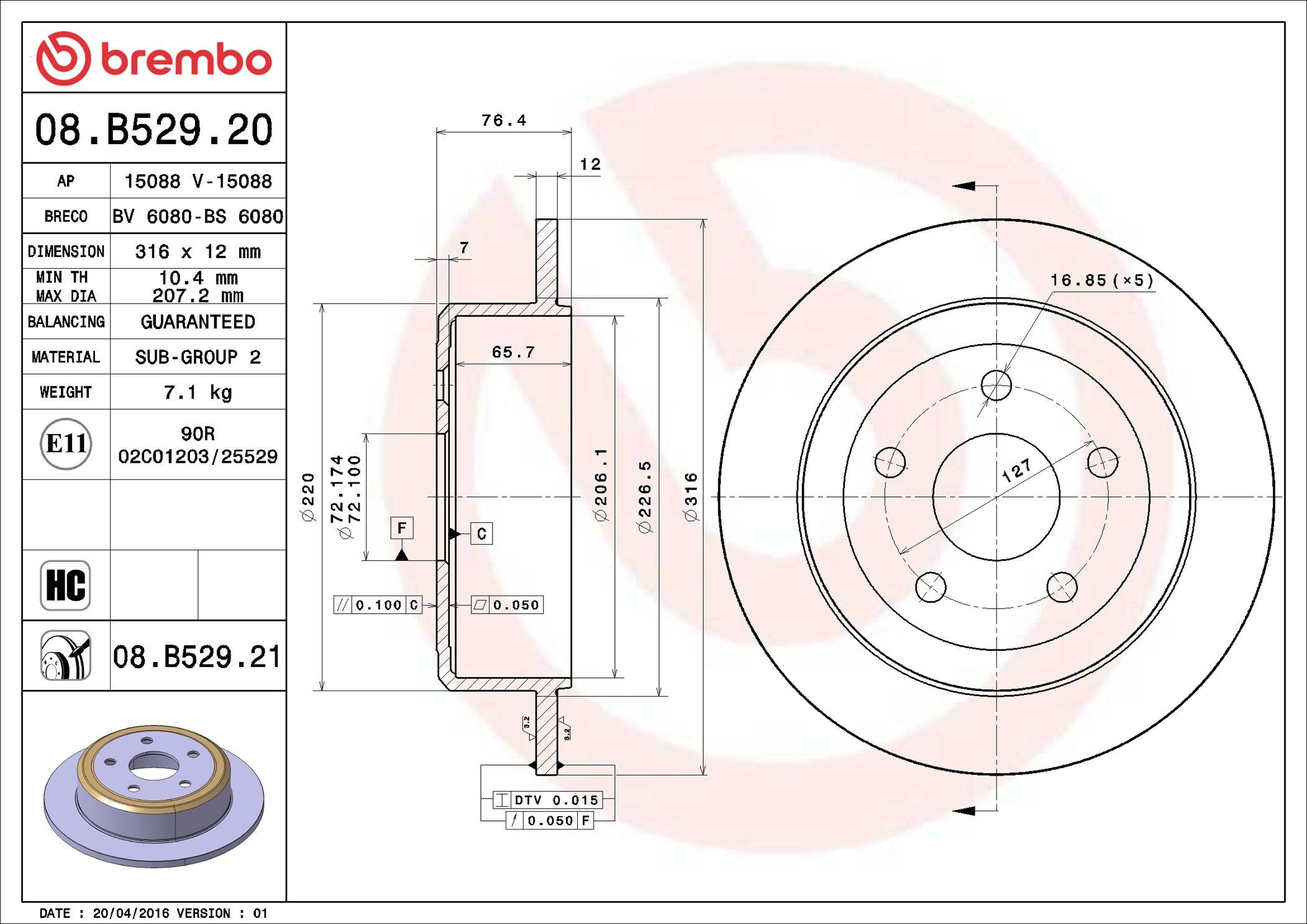 Disco do freio traseiro Brembo 08B52921 preço, a partir de 70,02 USD