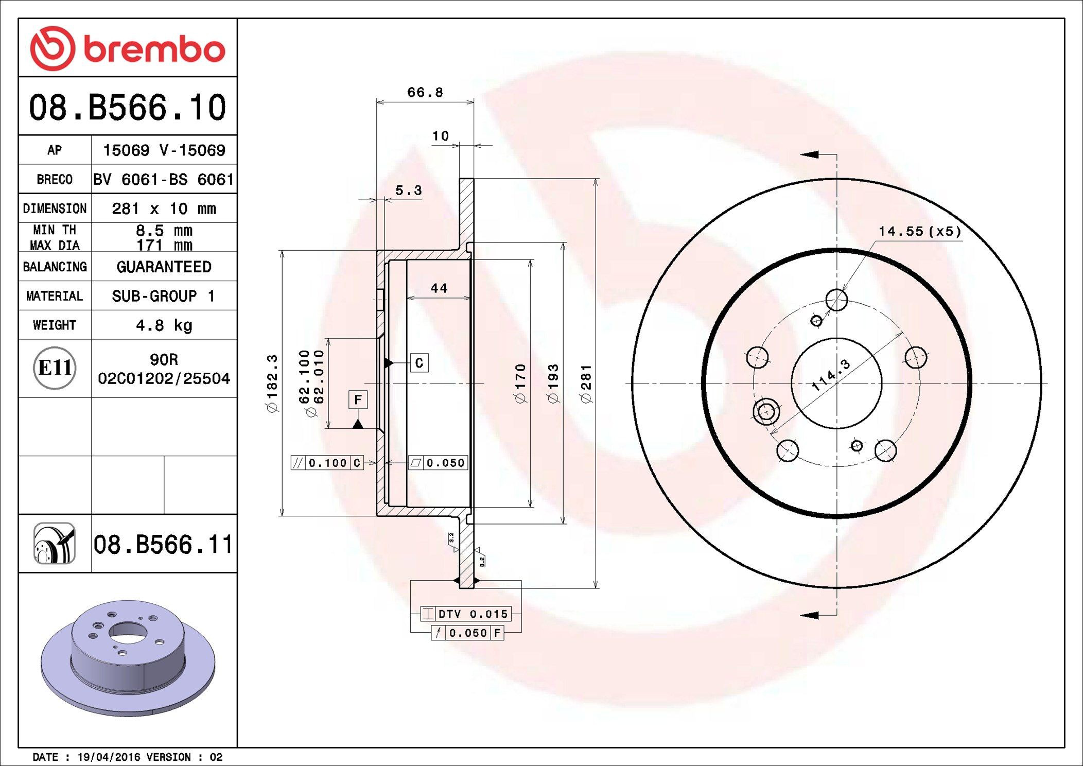 Disco do freio traseiro Brembo 08B56611 preço, a partir de 60,94 USD