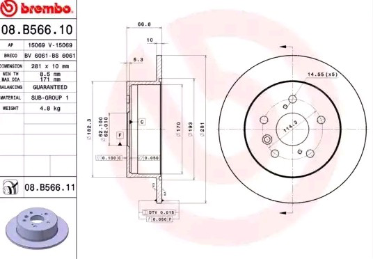 Disco do freio traseiro 08B56611 Brembo