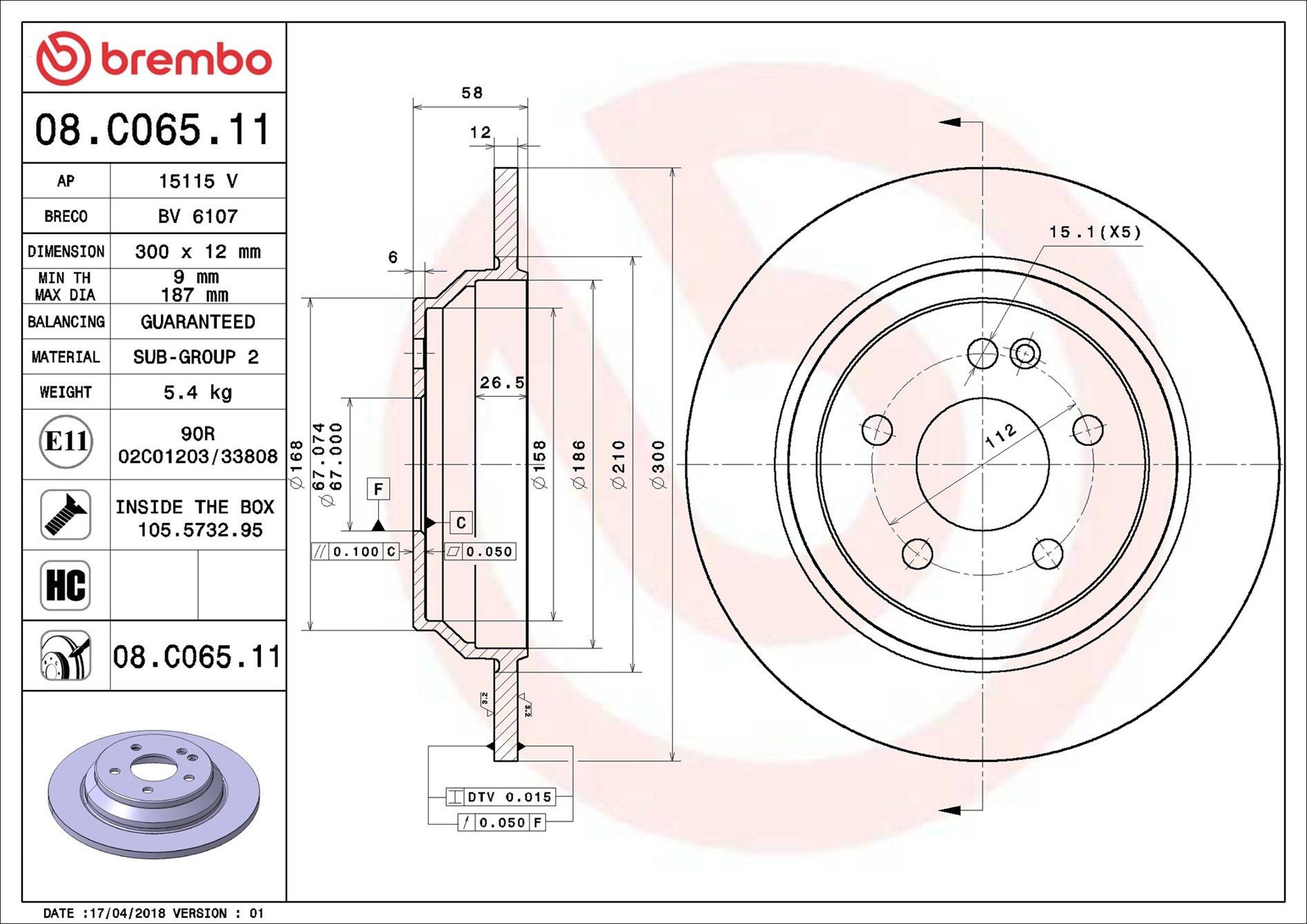 08C06511 Brembo Disco do freio traseiro