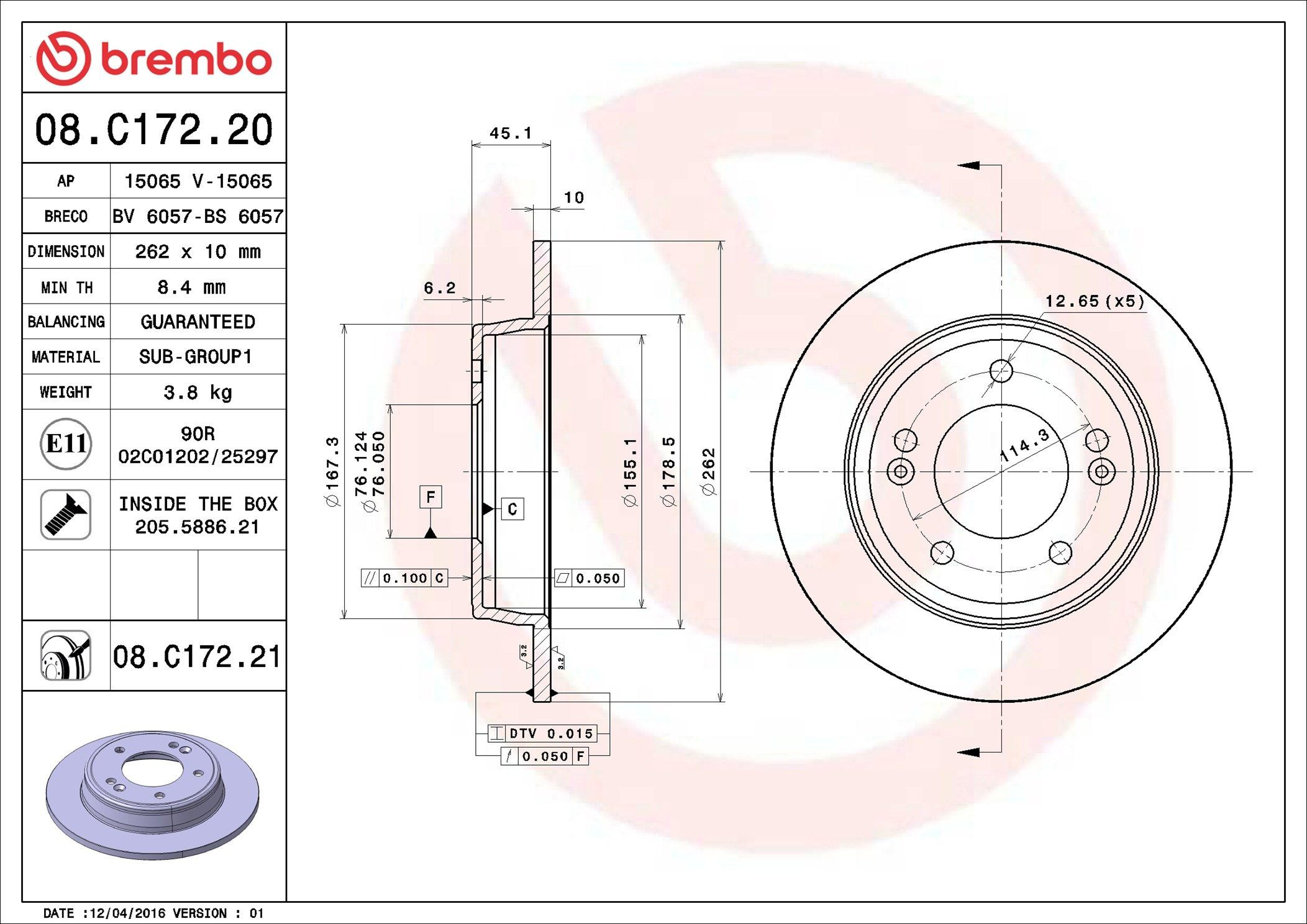 Disco do freio traseiro Brembo 08C17220 preço, a partir de 41,46 USD