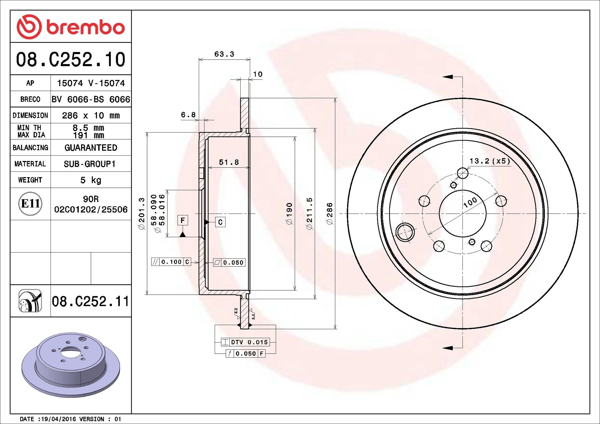 Disco do freio traseiro Brembo 08C25211 preço, a partir de 64,81 USD