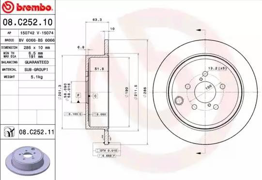Disco do freio traseiro Brembo 08C25211 preço, a partir de 64,81 USD