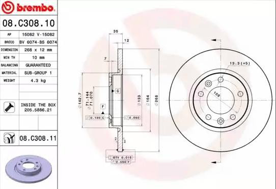 Compre 08C30811 Brembo Disco do freio traseiro