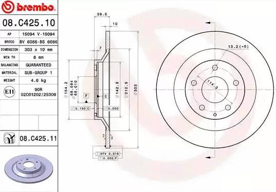 Disco do freio traseiro Brembo 08C42511