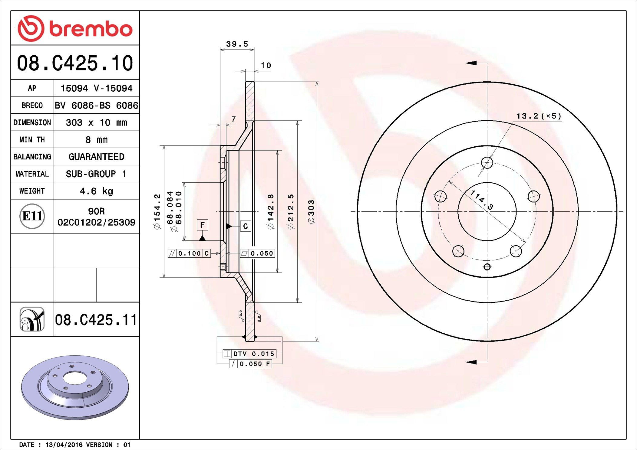 08C42511 Brembo Disco do freio traseiro