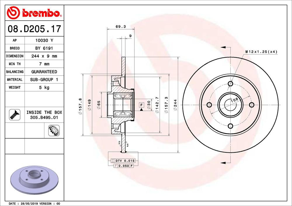 Disco do freio traseiro 08D20517 Brembo