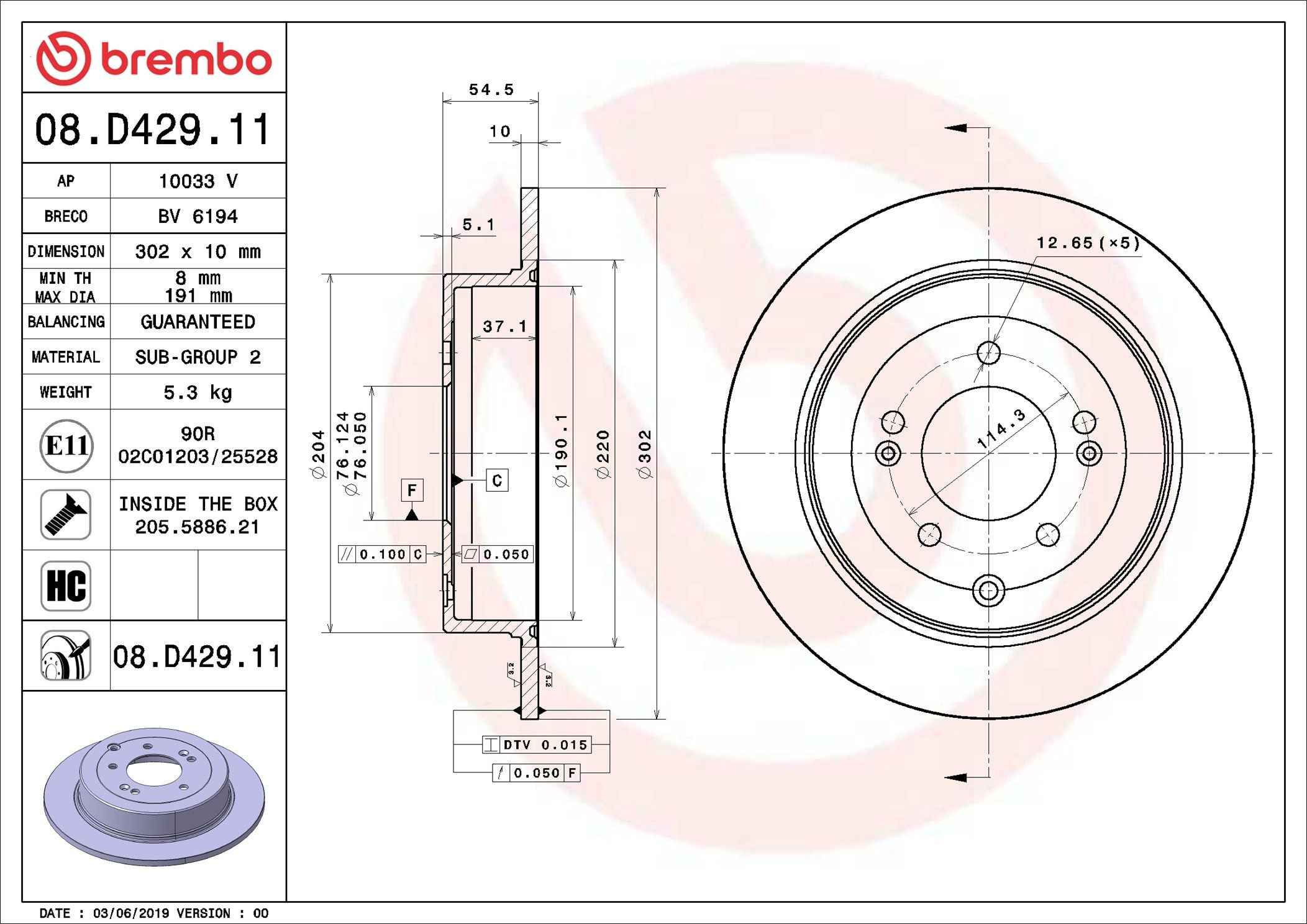 08D42911 Brembo Disco do freio traseiro
