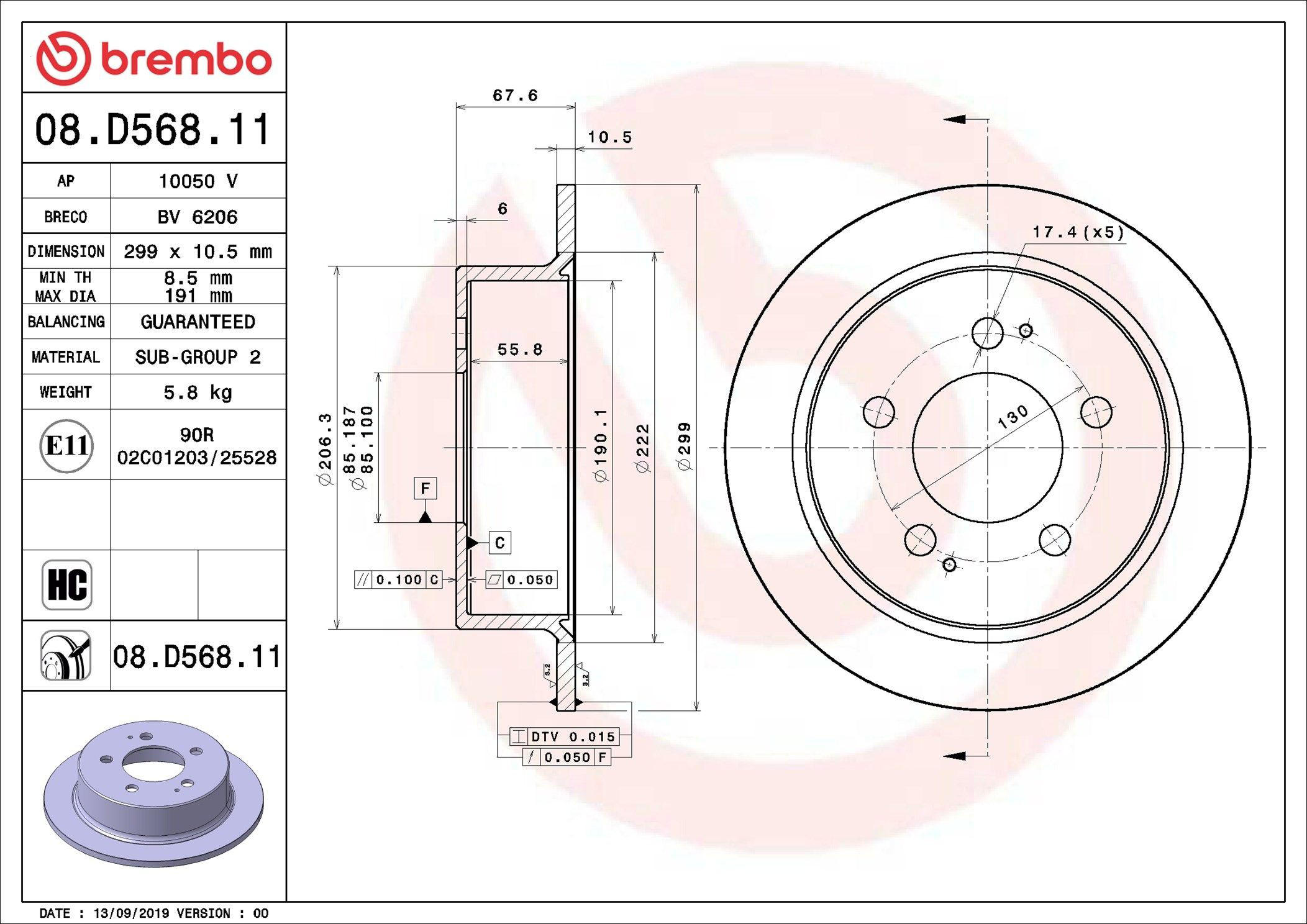 08D56811 Brembo Disco do freio traseiro