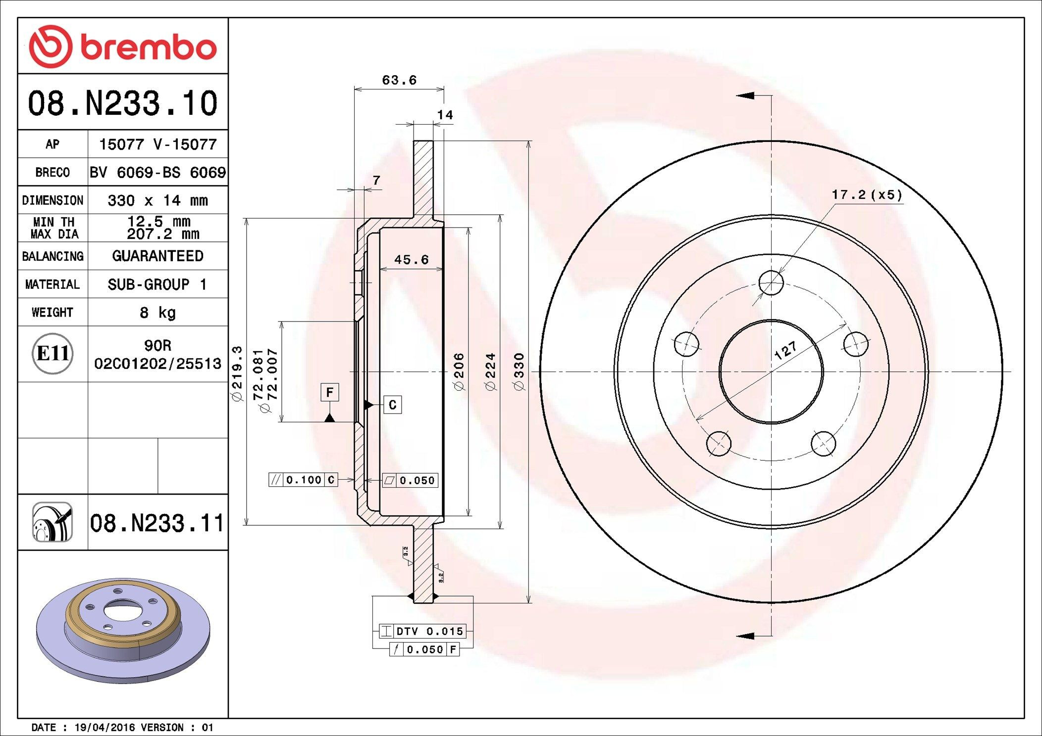 Disco do freio traseiro Brembo 08N23311 preço, a partir de 76,18 USD