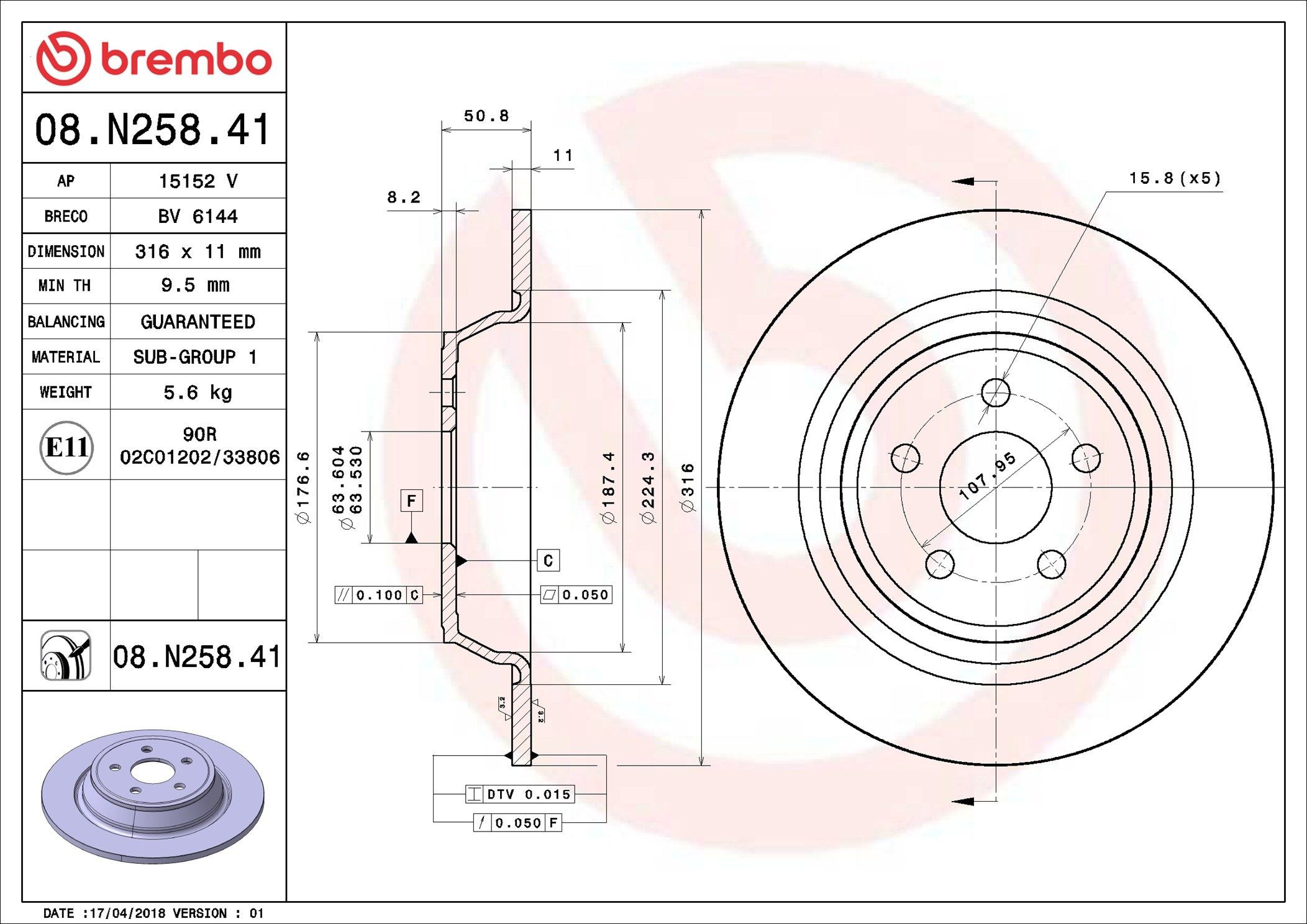 08N25841 Brembo Disco do freio traseiro