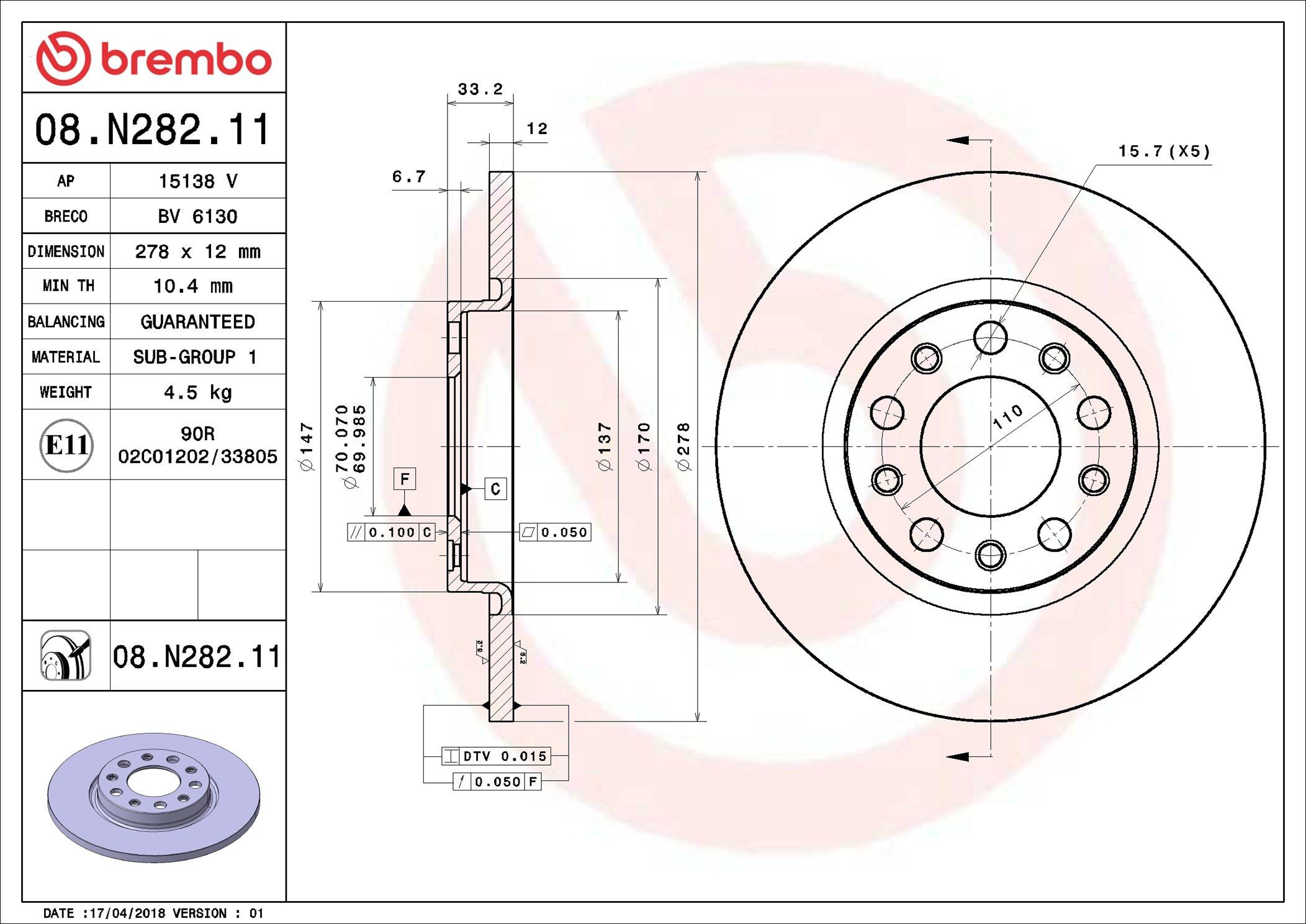 Disco do freio traseiro Brembo 08N28211 preço, a partir de 60,94 USD