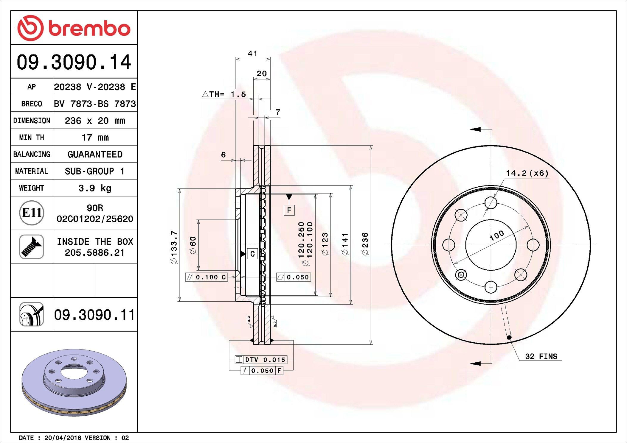 Disco do freio dianteiro Brembo 09309011 preço, a partir de 29,34 USD