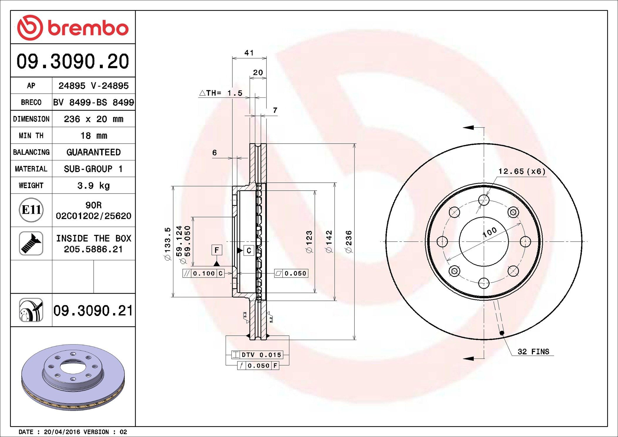 Disco do freio dianteiro Brembo 09309021
