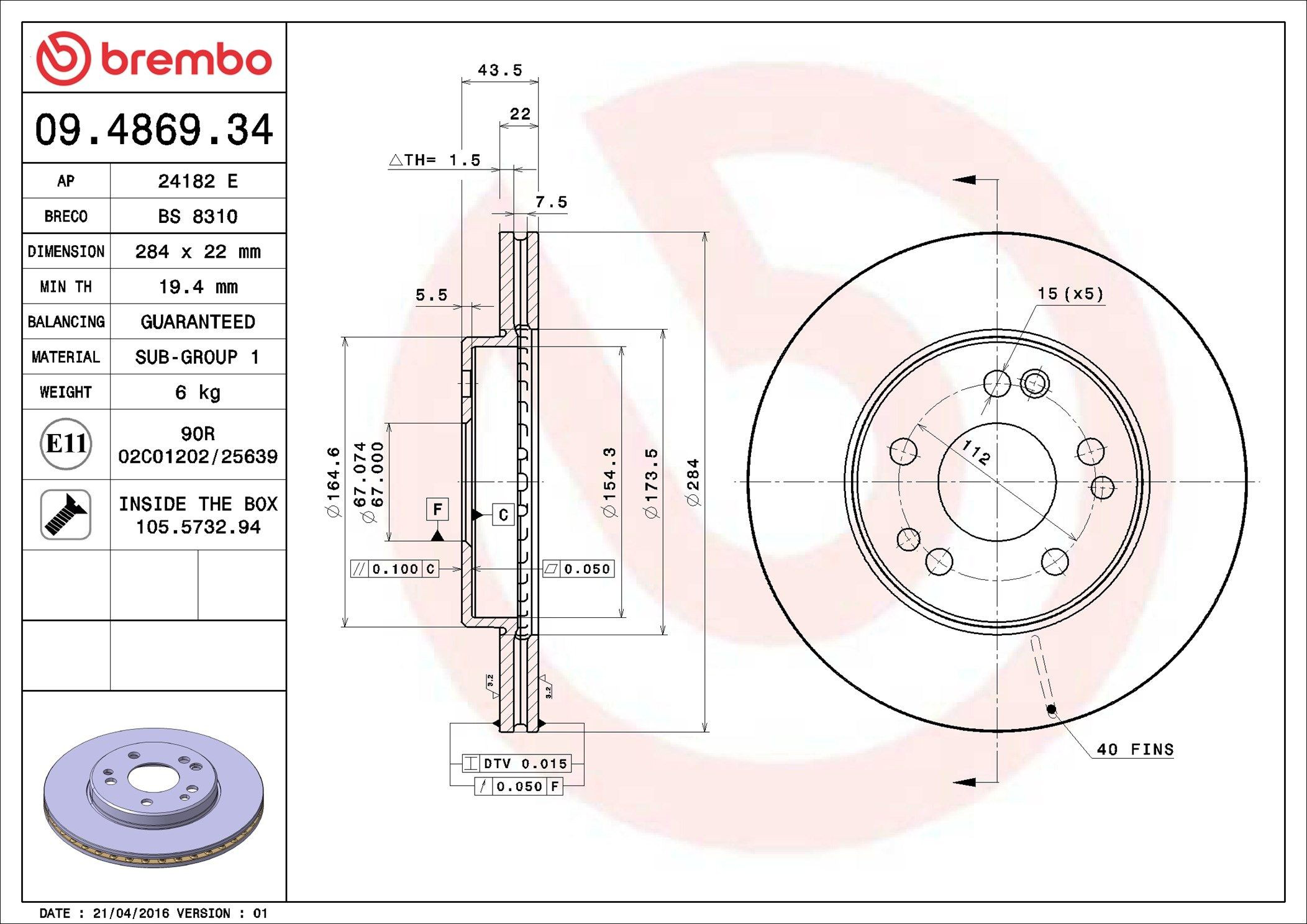 Compre 09486934 Brembo Disco do freio dianteiro