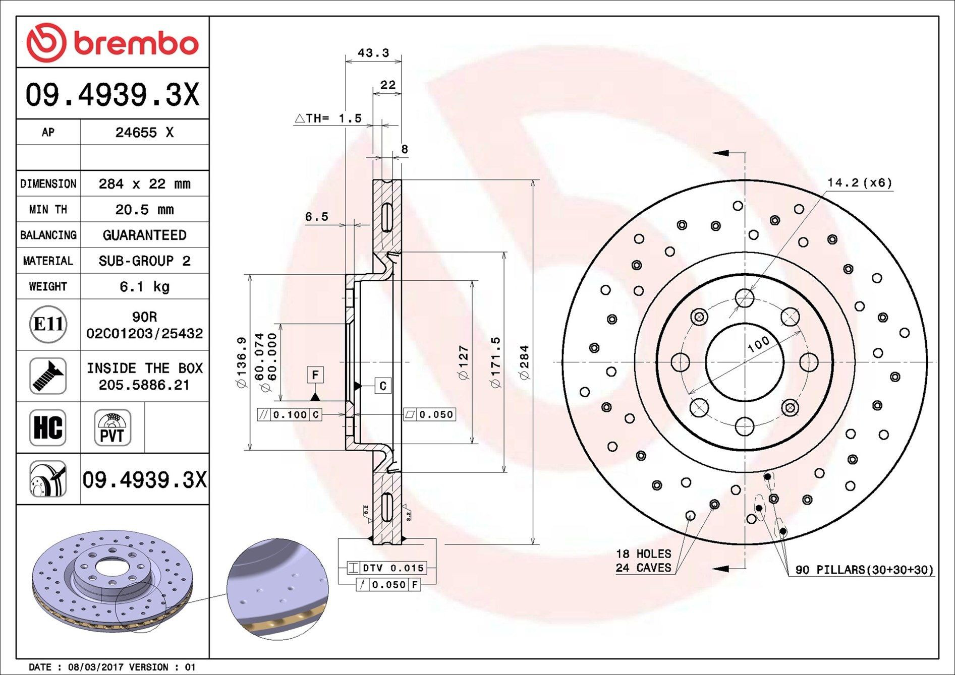 Disco do freio dianteiro Brembo 0949393X