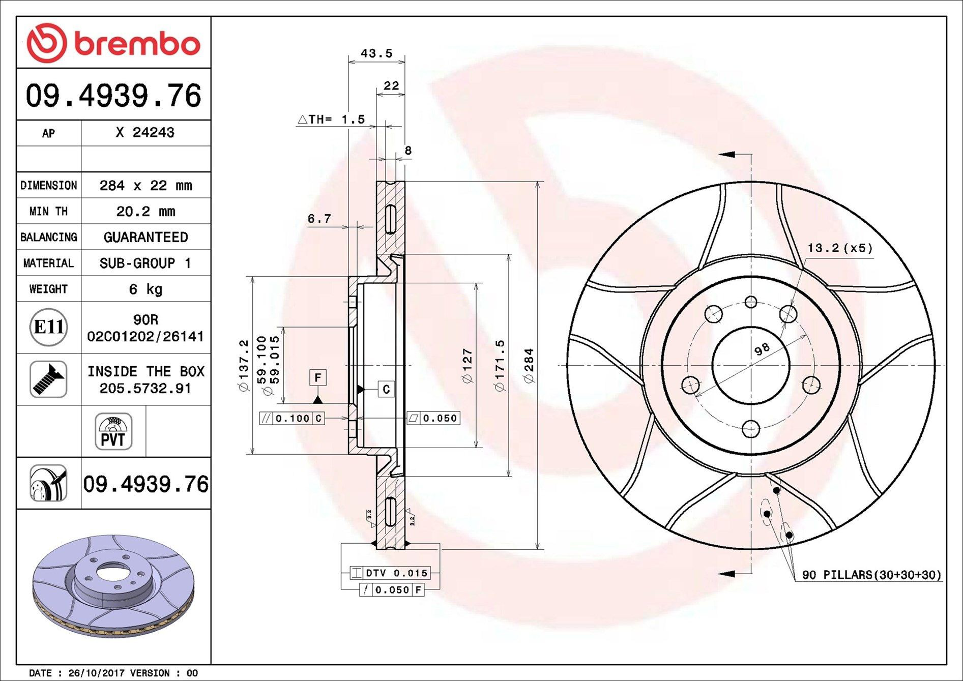 Disco do freio dianteiro Brembo 09493976 preço, a partir de 44,70 USD