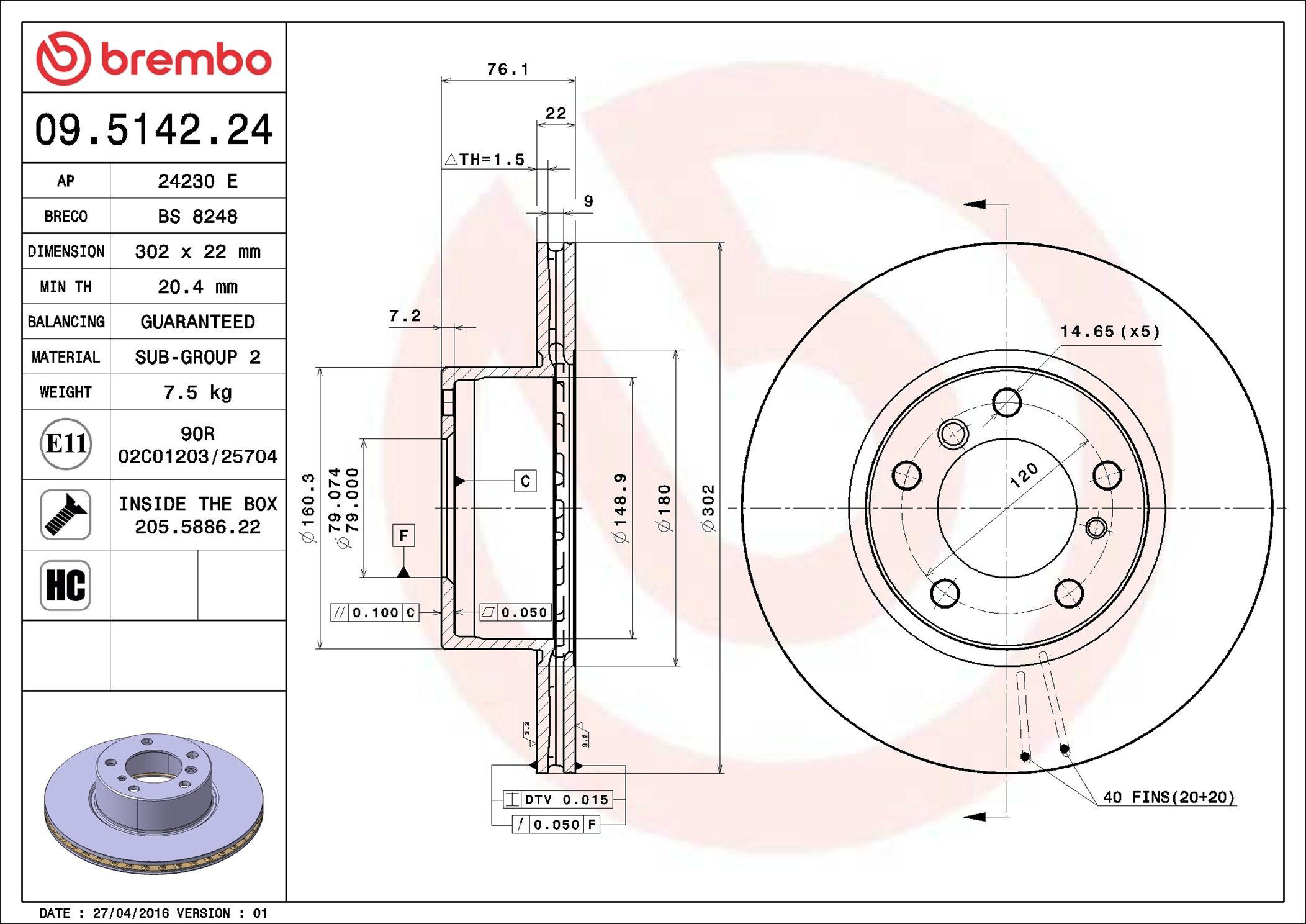 Disco do freio dianteiro Brembo 09514224 preço, a partir de 62,59 USD