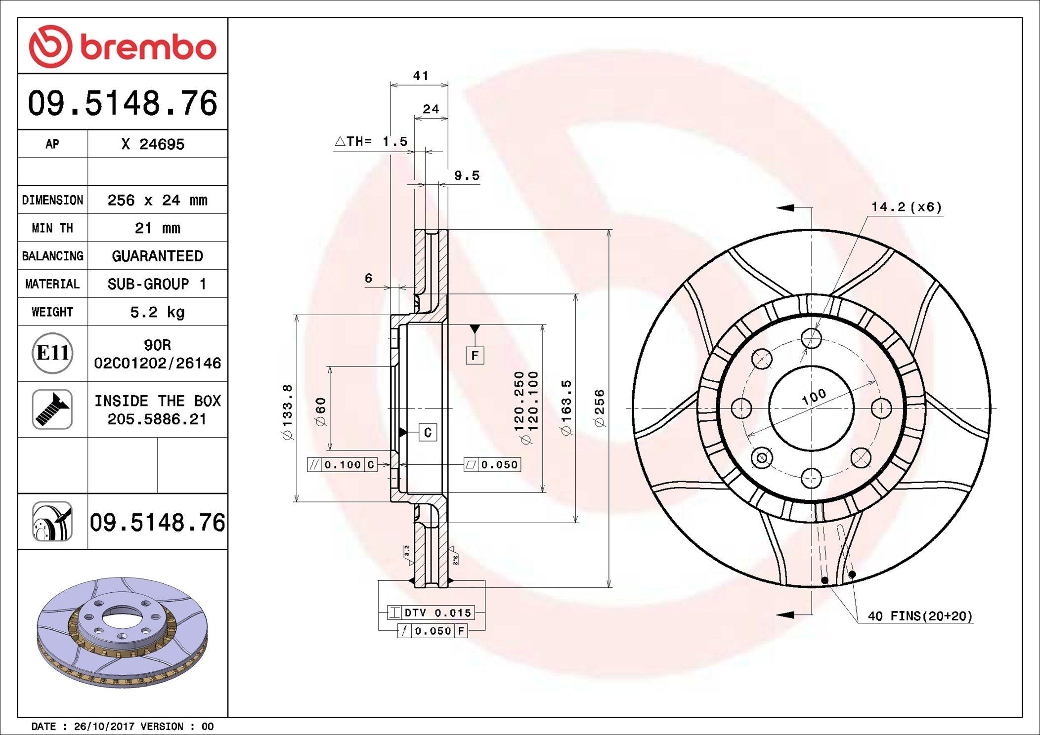 Disco do freio dianteiro 09514876 Brembo