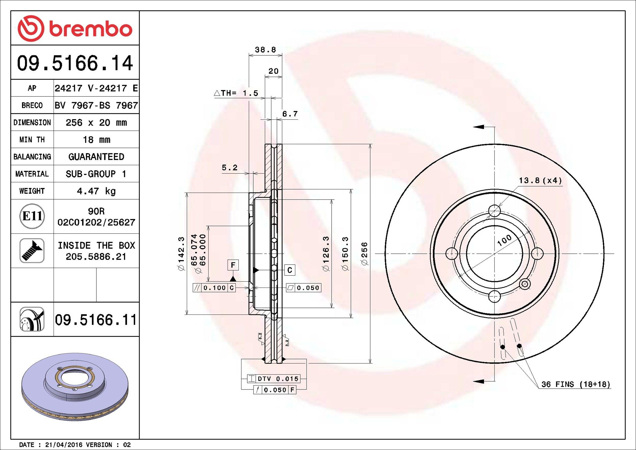 09516611 Brembo Disco do freio dianteiro