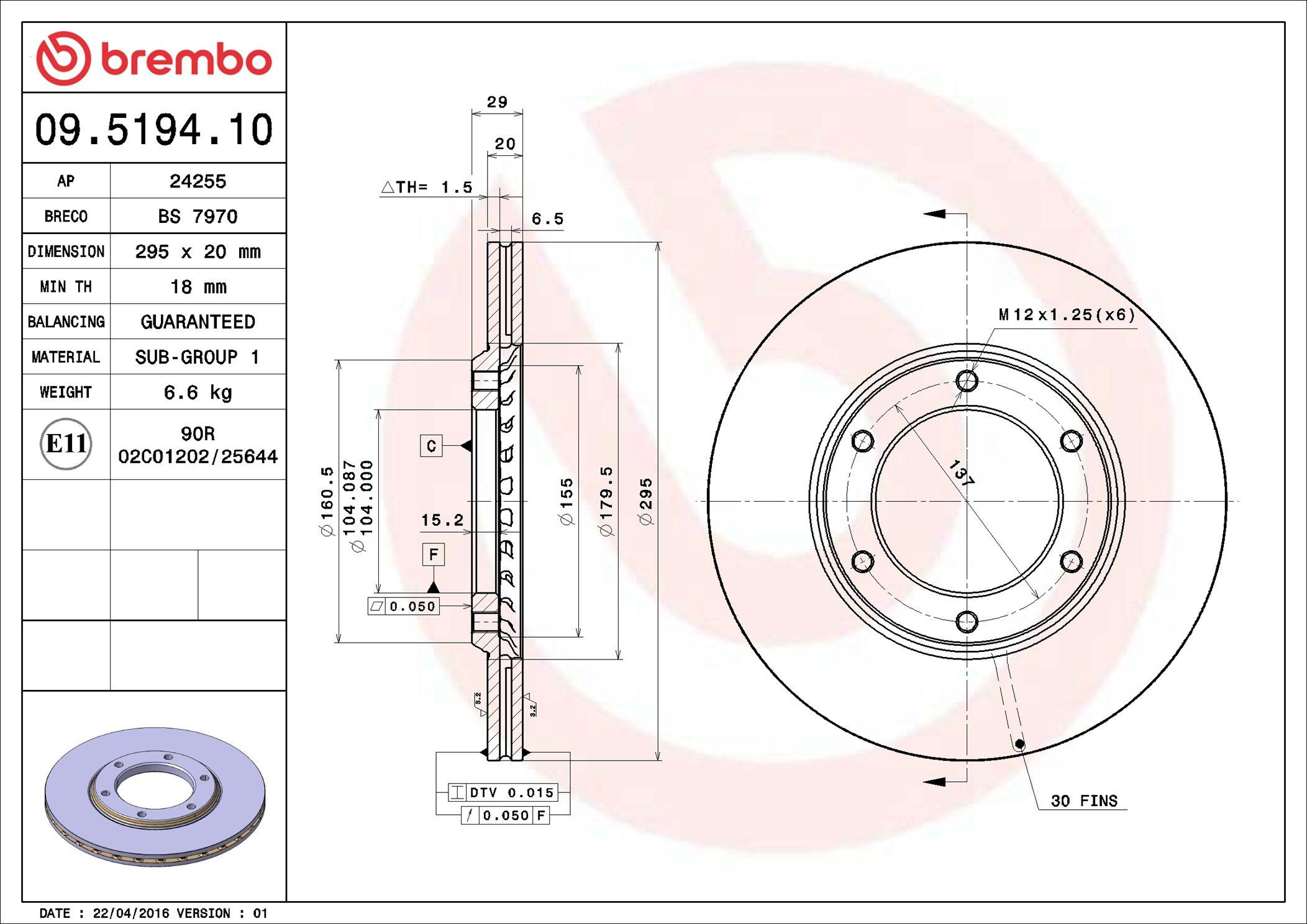 Disco do freio dianteiro Brembo 09519410 preço, a partir de 45,34 USD