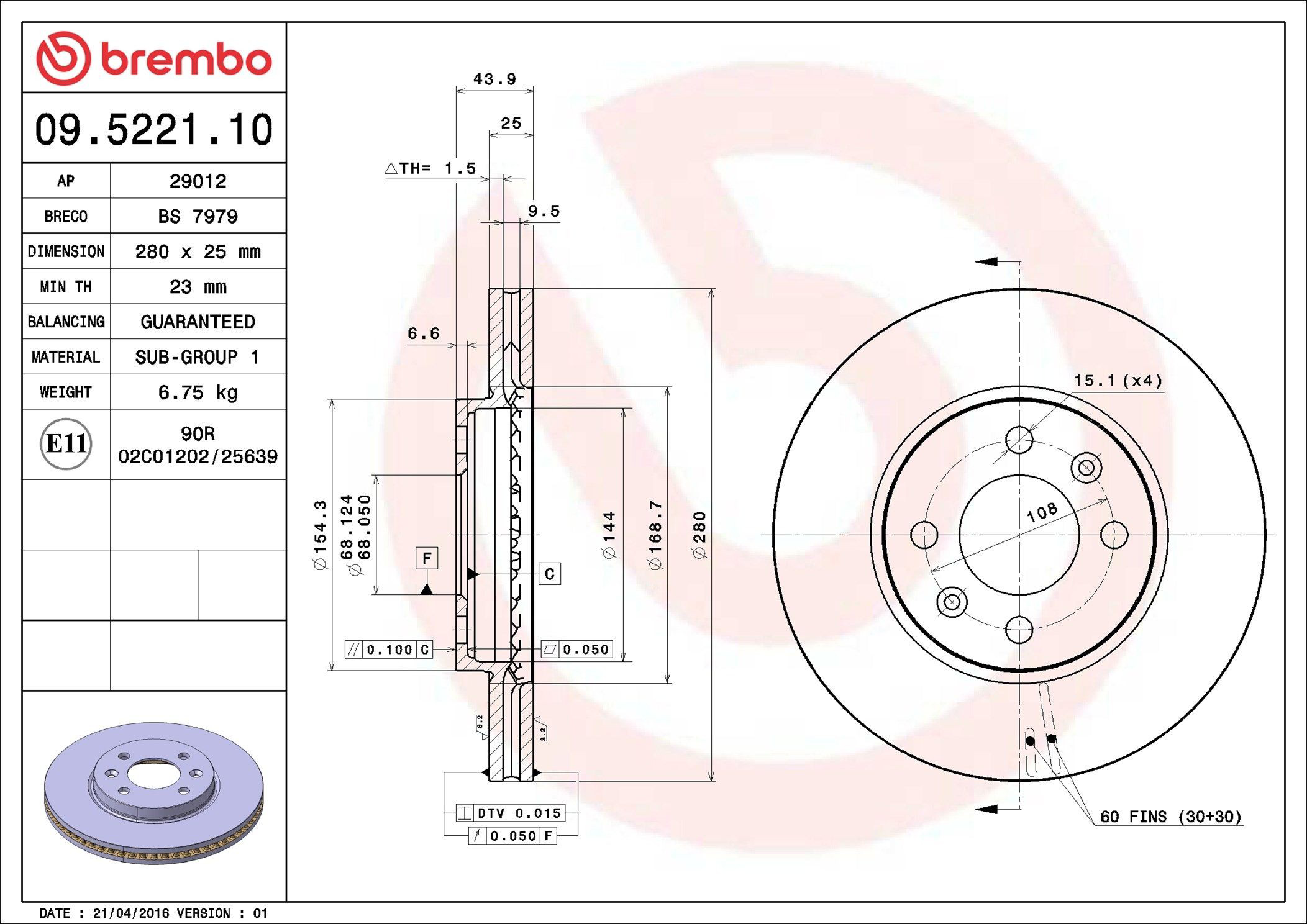 Disco do freio dianteiro Brembo 09522110 preço, a partir de 57,94 USD