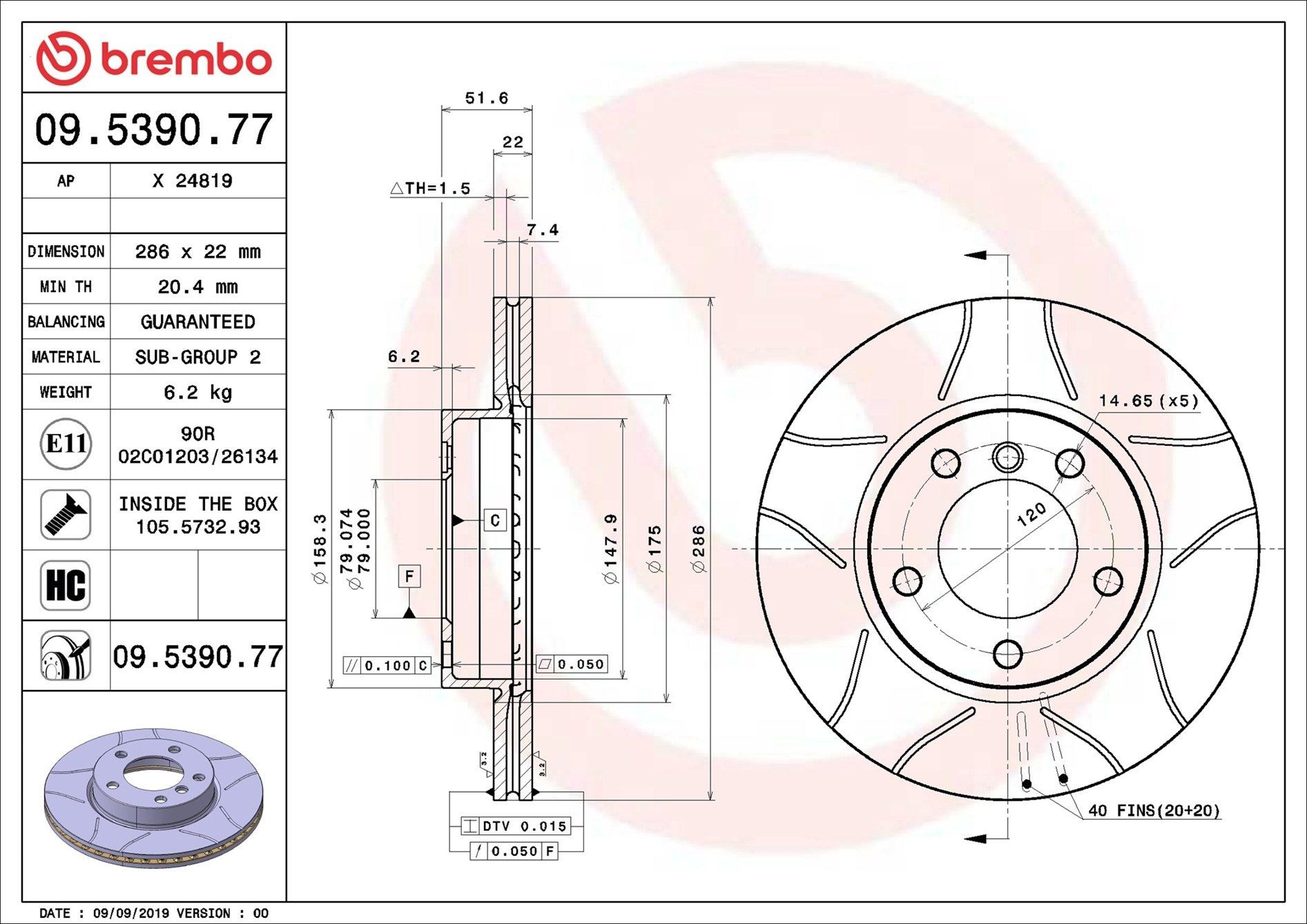Disco do freio dianteiro Brembo 09539077 preço, a partir de 42,07 USD