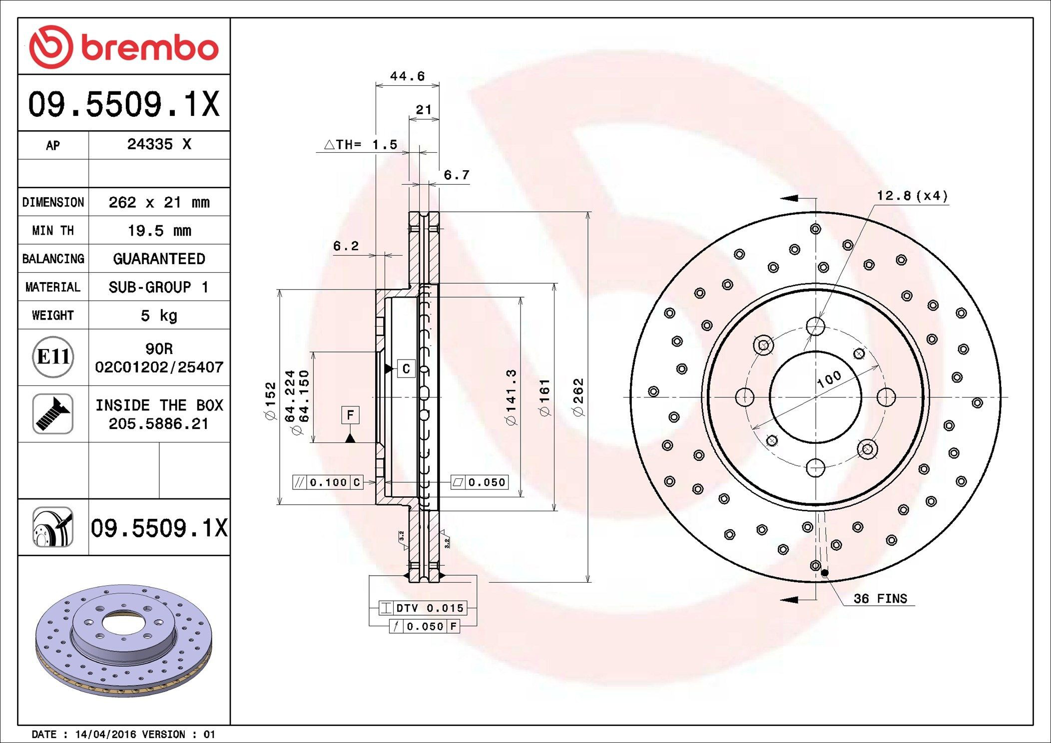 Disco do freio dianteiro Brembo 0955091X preço, a partir de 37,77 USD