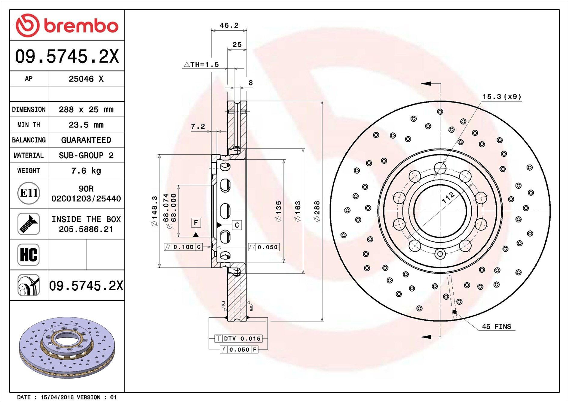 0957452X Brembo Disco do freio dianteiro