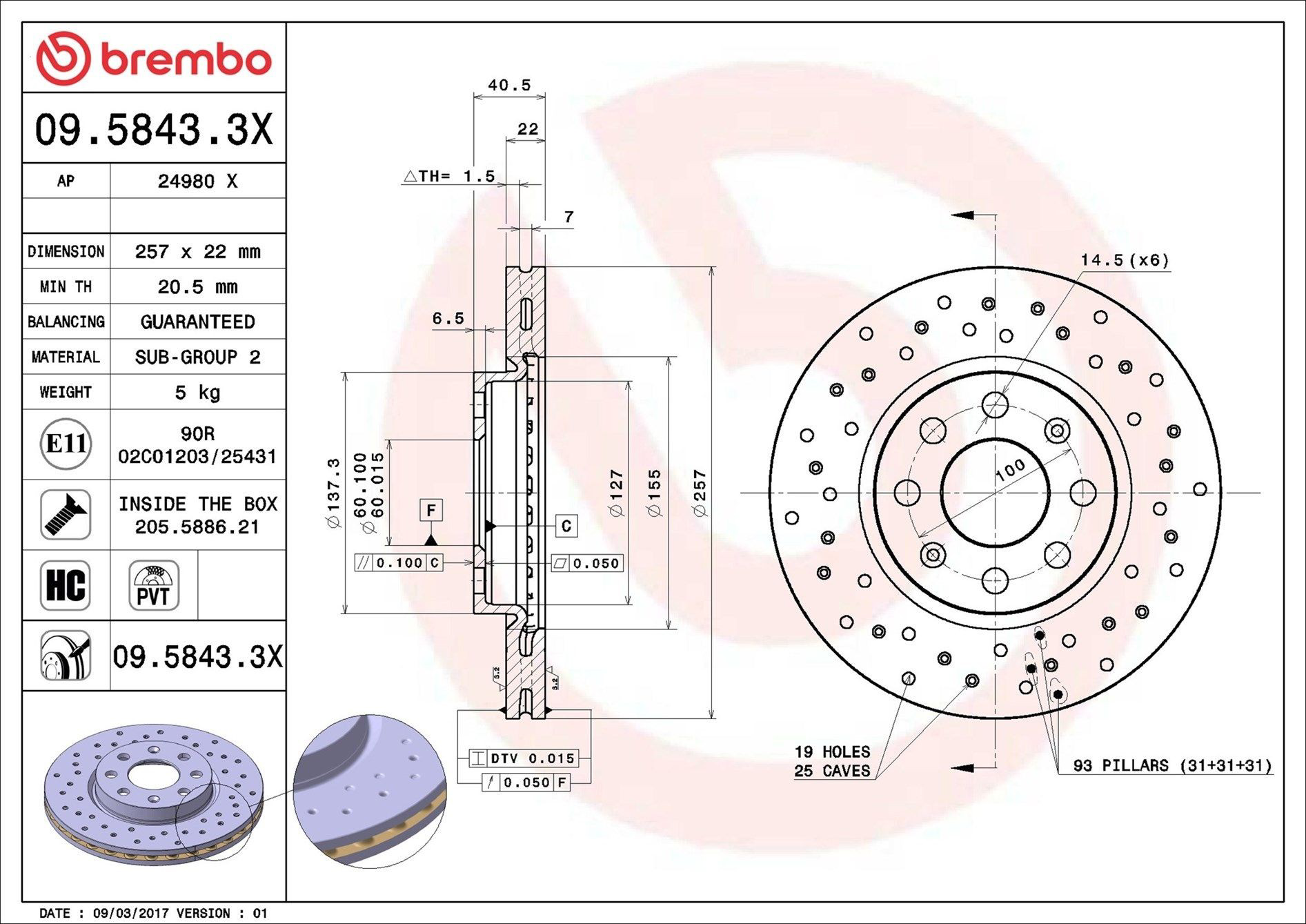 Disco do freio dianteiro Brembo 0958433X