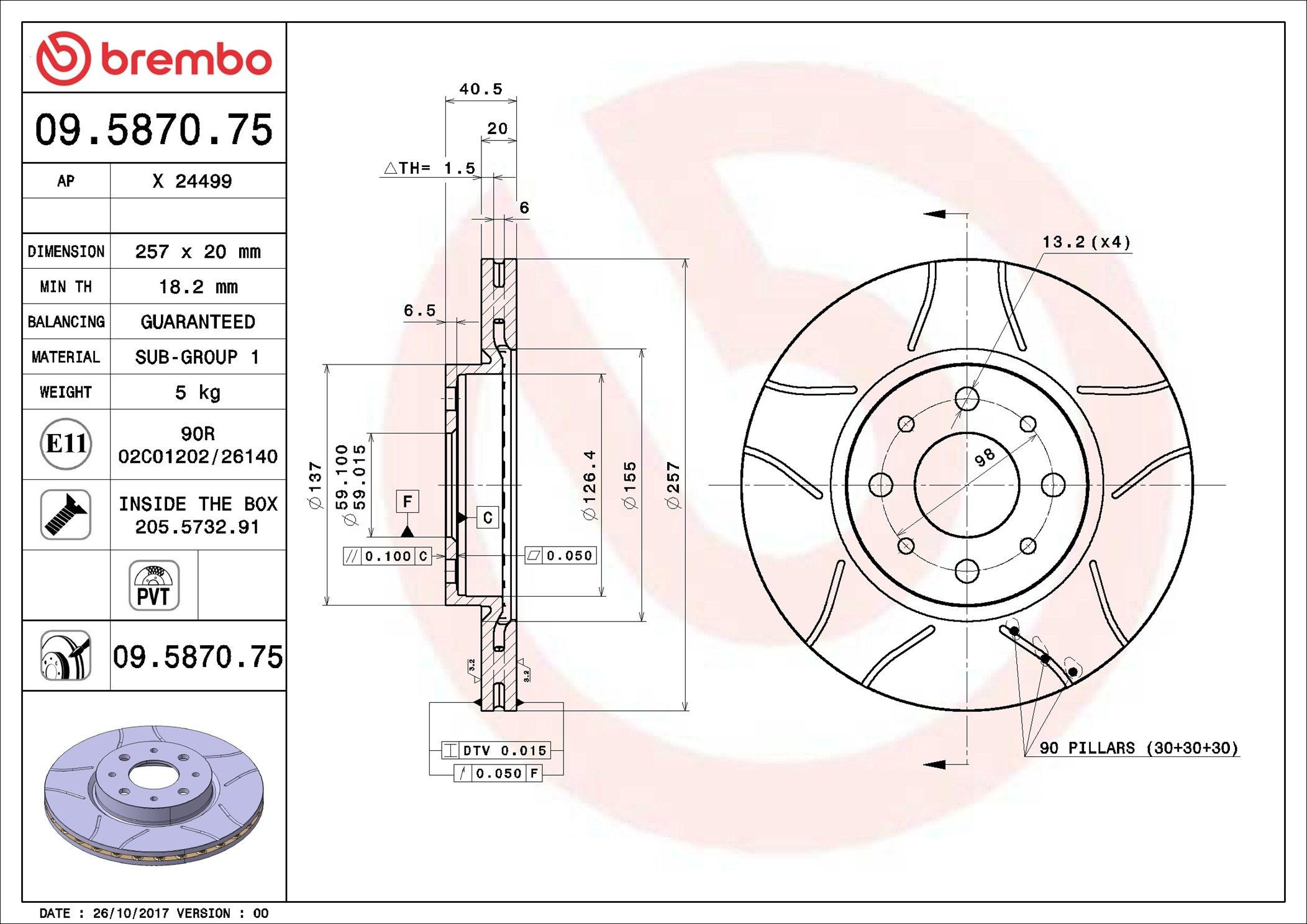 Disco do freio dianteiro Brembo 09587075 preço, a partir de 32,21 USD
